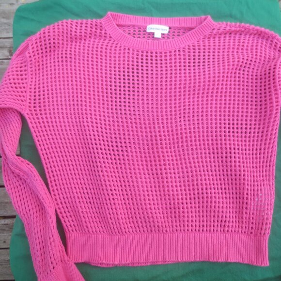 Calvin Klein Pink 100% Cotton Knit Style Women's Pullover Short Body Sweater - Picture 2 of 13